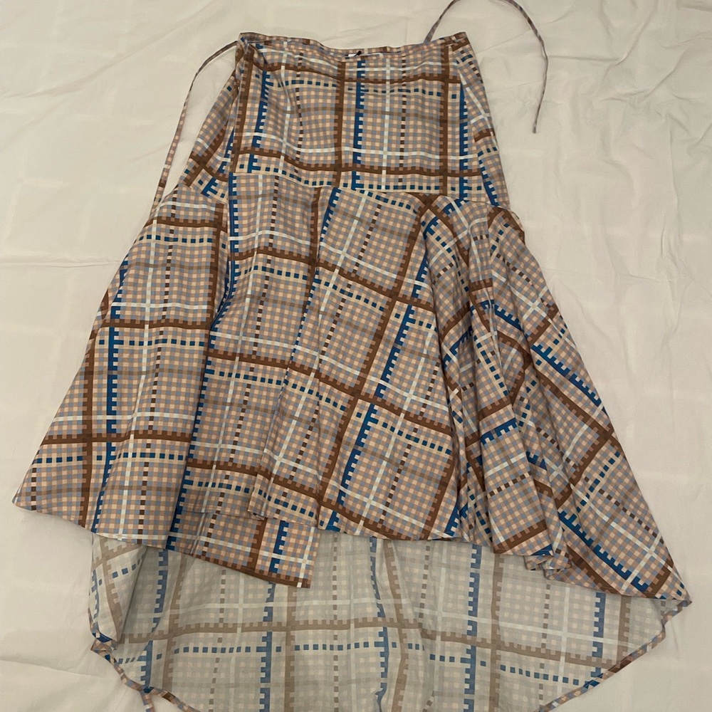 Ganni wrap high low skirt. Cotton. Printed. Size 4